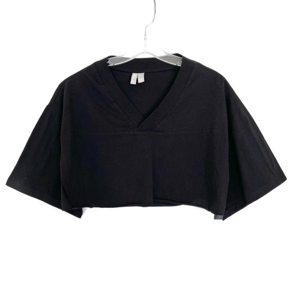 ASOS Black Boxy Raw Hem Crop Top w/ V-Neck - Picture 1 of 5